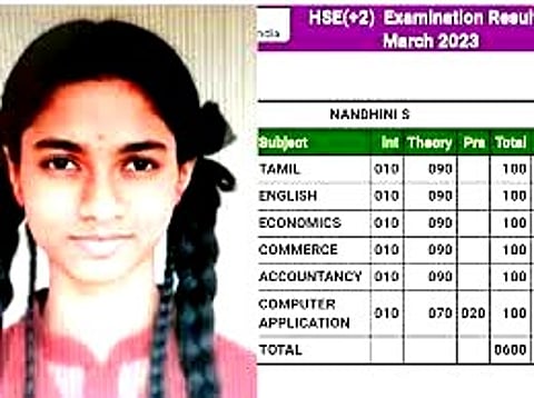 திண்டுக்கல் மாணவி நந்தினி 600/600  மதிப்பெண் பெற்று சாதனை !