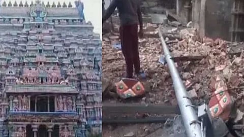 இடிந்து விழுந்த கோபுரத்தின் ஒரு பகுதி