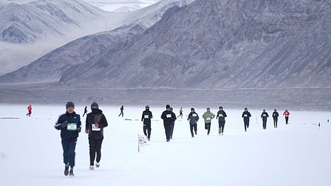 Pangong in Ladakh marathon on a frozen lake