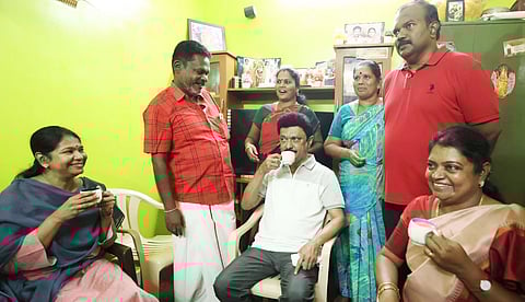Chief Minister M.K.Stalin enjoyed drinking tea at the fisherman's house where he invited him with love