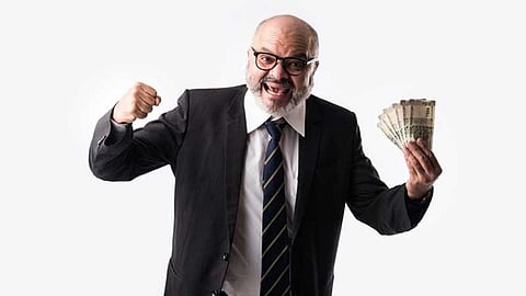 Happy man with monthly salary