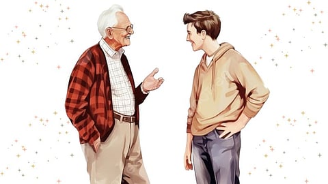 Old man and youngster talking