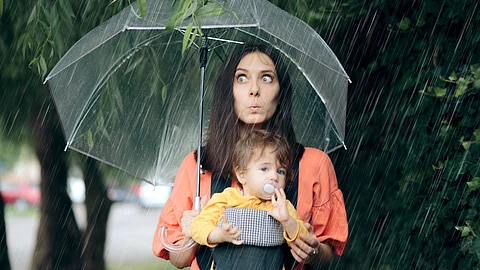 Mom and Baby in Rain