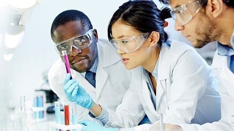 Group of scientists discovering a new one