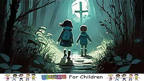 a girl and a boy go to the trip in the dark forest