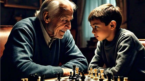 chess match between granfather and granson