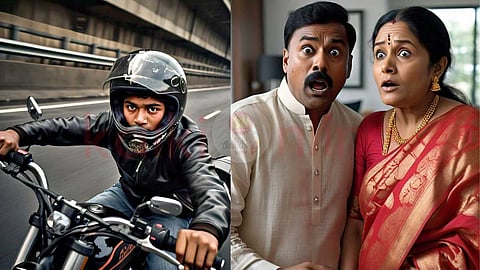 Teenage boy driving a bike