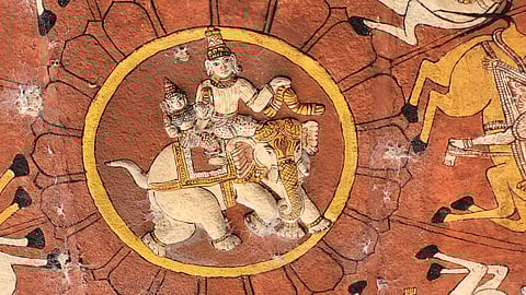 சுழலும் இந்திரன், இந்திராணி புடைப்புச் சிற்பம்