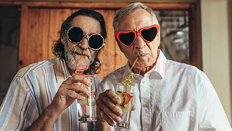 Old People Drinking Juice