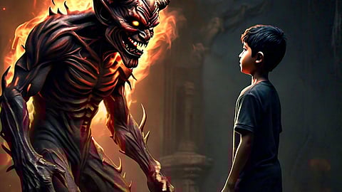 A boy talking to a demon