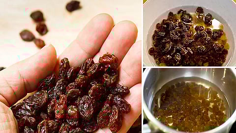 soaked dry grapes water