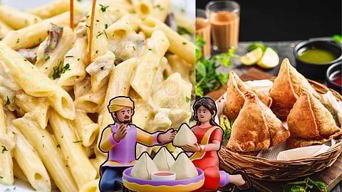 Delicious Paneer with Spicy Pasta - Veg Samosa!