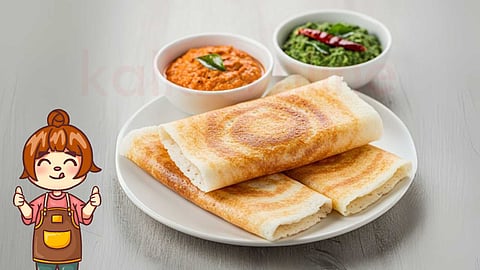 chili chutney and radish leaf chutney, aval (Flattened rice) sponge dosa