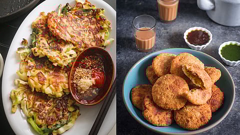 cabbage pancake and Pasi Paruppu Kachori