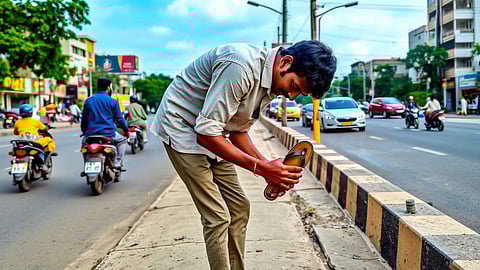 Man checking slippers