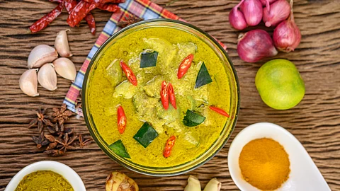 Raw banana peel chutney in serving bowl