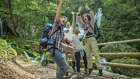 groups of friends taking selfie