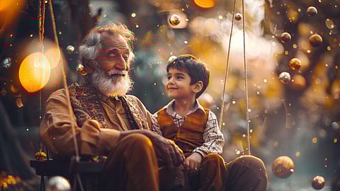 old man spending time with kid