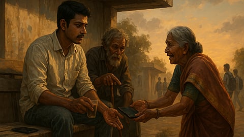 young boy, old man and old lady