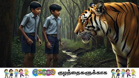 Two boys and tiger