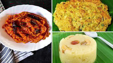 coconut milk kesari, corn adai and onion chammanthi