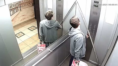 Glass inside the elevator