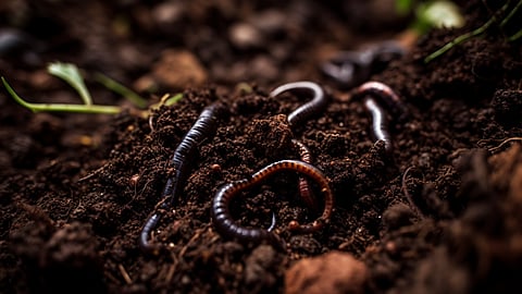 earthworms on wet soil monsoon