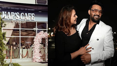 Bullet holes mark the windows of Kap’s Café in Surrey, British Columbia, after a shooting incident