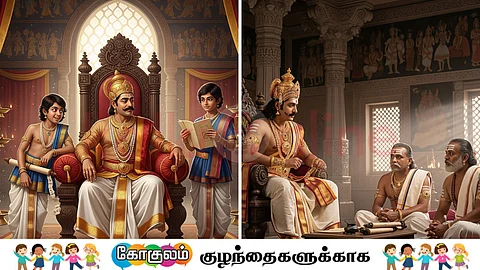 king on throne with his sons