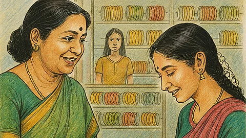 Two women in bangle shop