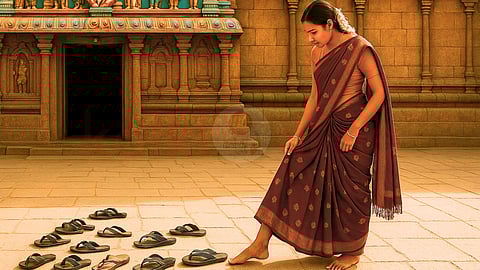 Woman wearing slippers