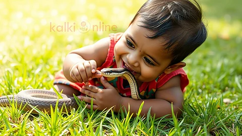 indian baby biting snake
