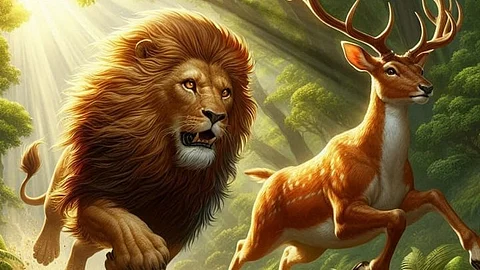 Lion chasing deer