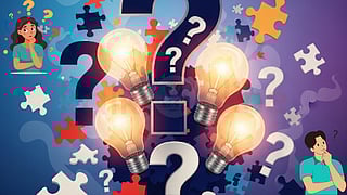 glowing light bulbs and scattered puzzle pieces