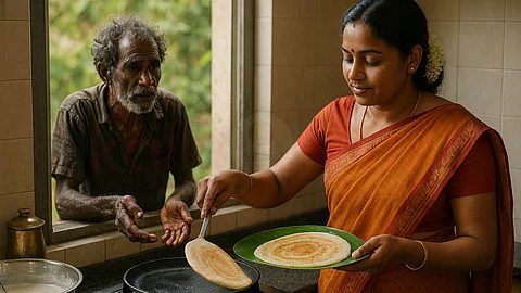 Woman preparing dosa