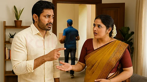 Husband and wife talking