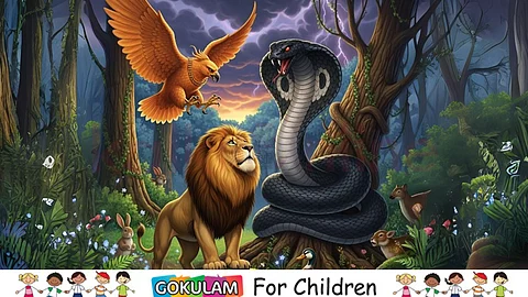 A lion, cobra, and eagle clash