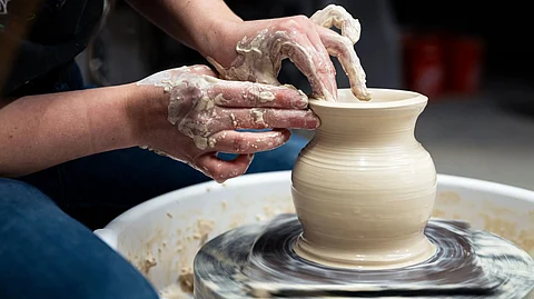 making a clay pot