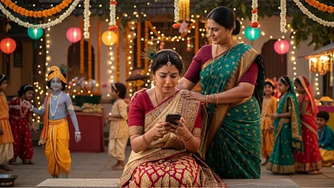 Mother yasodha with mobile phone