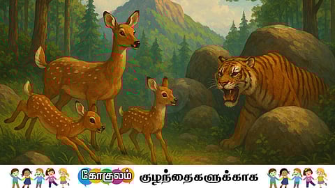 Deers with tiger in jungle