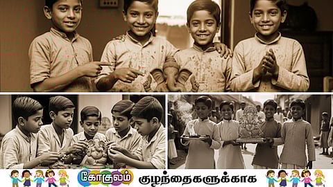 Friends making Ganesha Idols