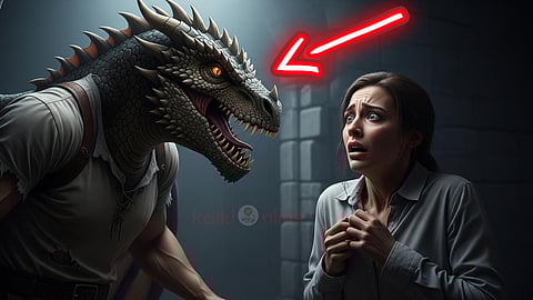 woman seeing dragon face
