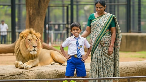 Boy and Teacher in the Zoo