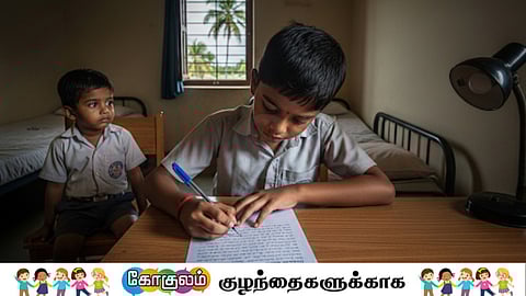 Boy writing letter to his mom