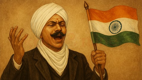 Mahakavi Bharathi with Indian flag