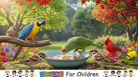 Vibrant birds in garden