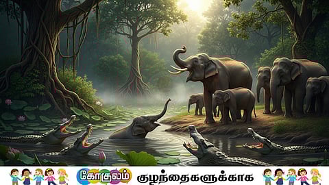 Elephants in forest
