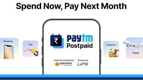 Paytm Postpaid ad offering credit for shopping, fuel, groceries, and travel,