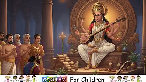 Goddess Saraswati blesses devotees