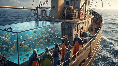 big fish tank in a ship